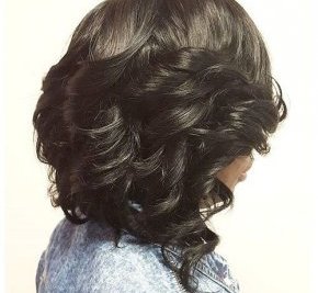 black angled curled bob