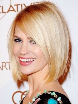 Blunt Short Bob Haircuts for Long Face: January Jones Blonde Hair