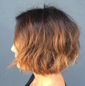 layered short choppy bob haircut dark to brown ombre hair color